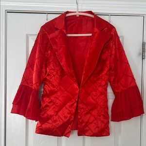 Fun red blazer with ruffle sleeves and front closure size Medium